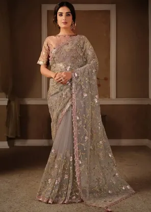 Picture of Embroidered Net Saree