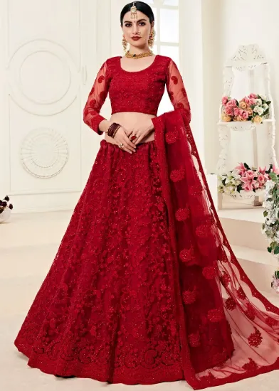 Picture of Embroidered Single Colored Net Lehenga